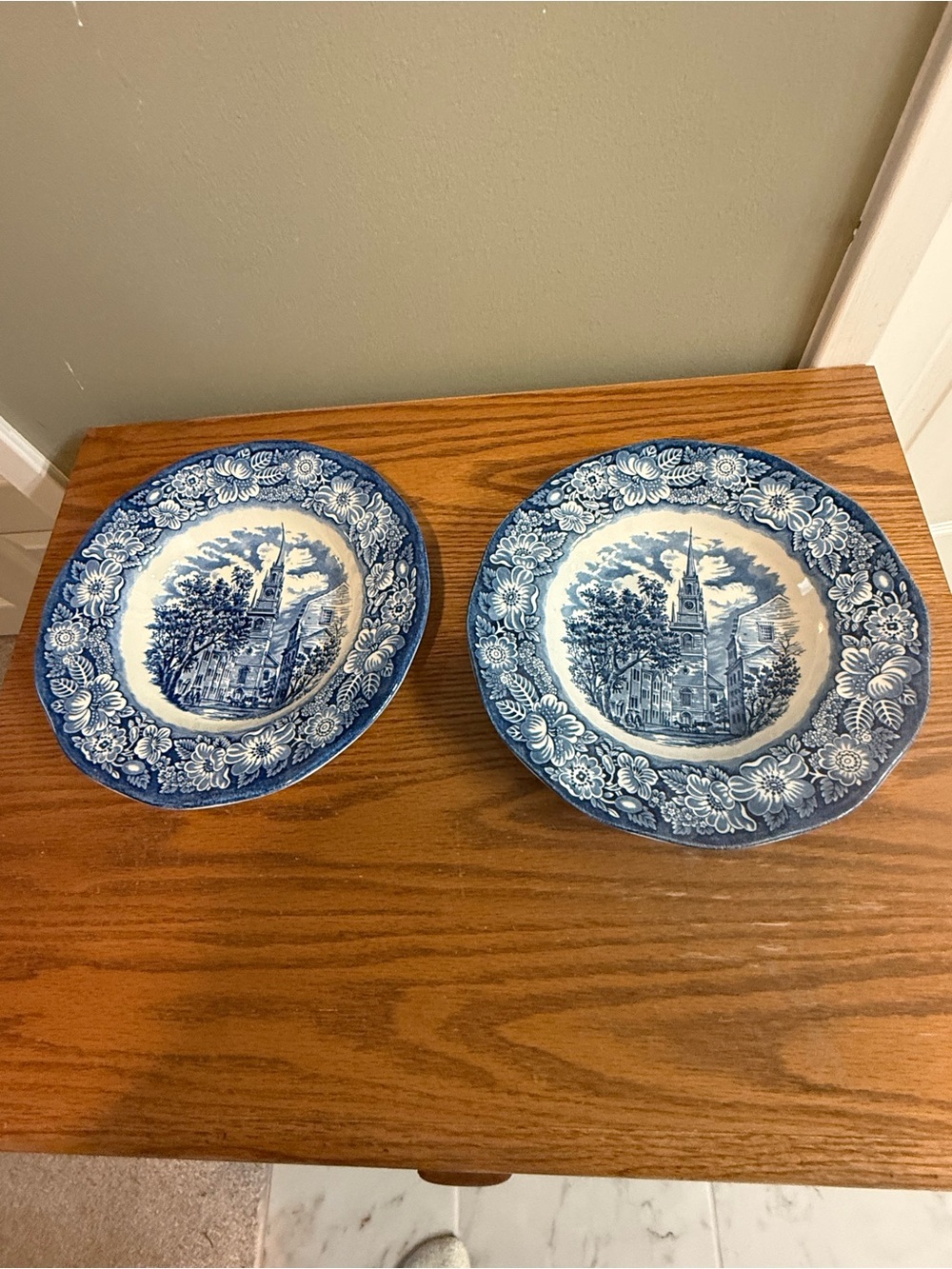 Vintage Set of 2 Liberty Blue Dinner 8.5" Rimmed Soup Bowls Old North Church
